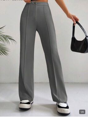 SHEIN Gray High-Waist Wide-Leg Trousers